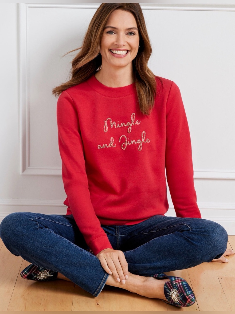 Talbots Plus 1X Red 'Mingle and Jingle' women’s holiday Crewneck Sweatshirt EUC
